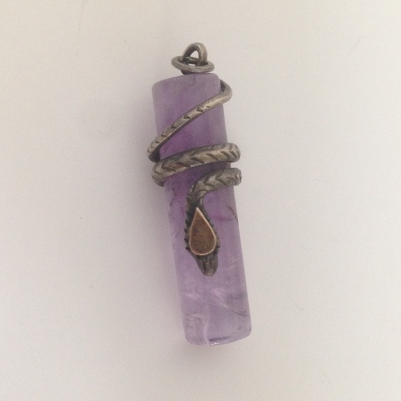 Vintage Amethyst Snake Crystal Pendant Necklace - Picture 2 of 3